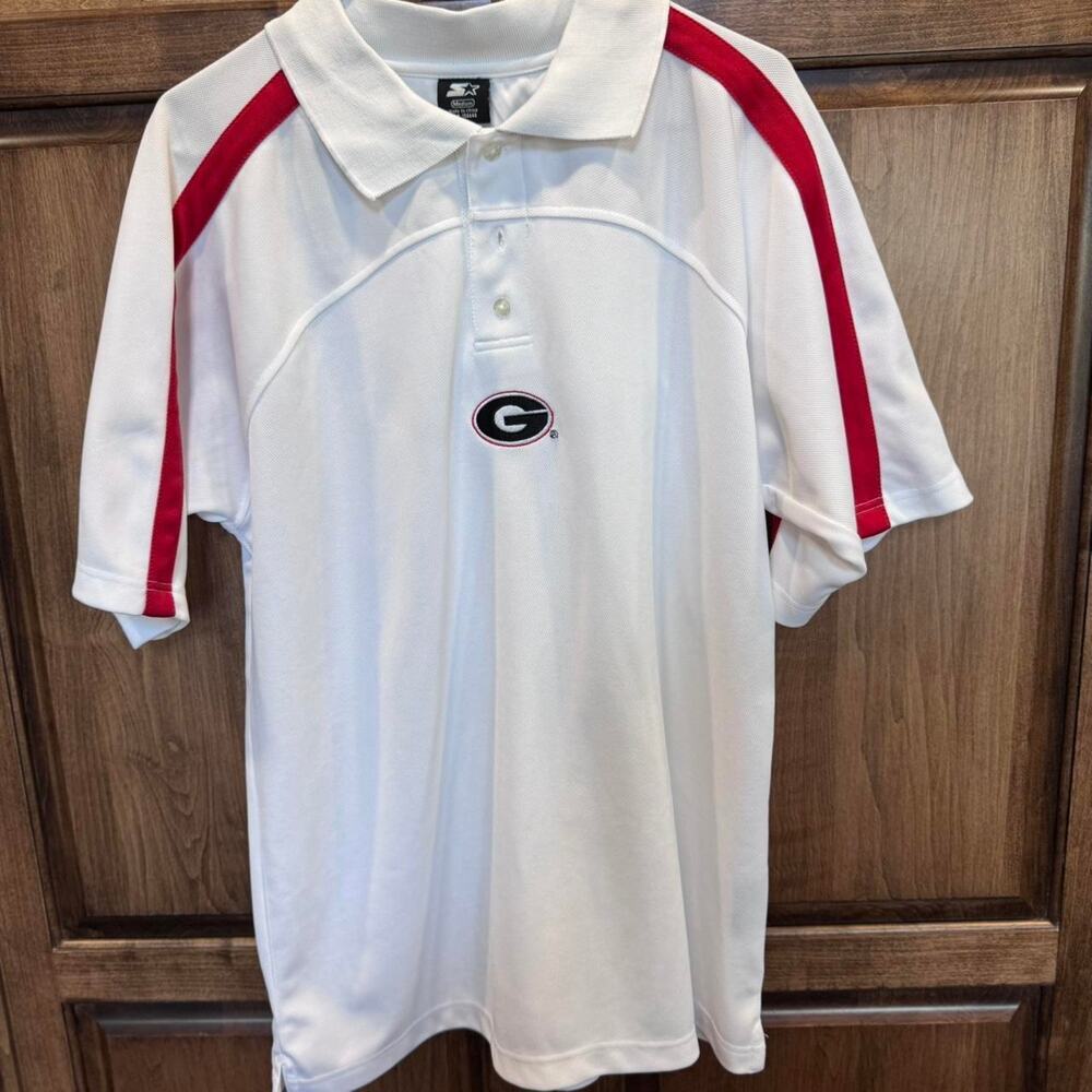 Vintage STARTER brand White and red Georgia Bulldogs UGA polo‎ shirt size Medium